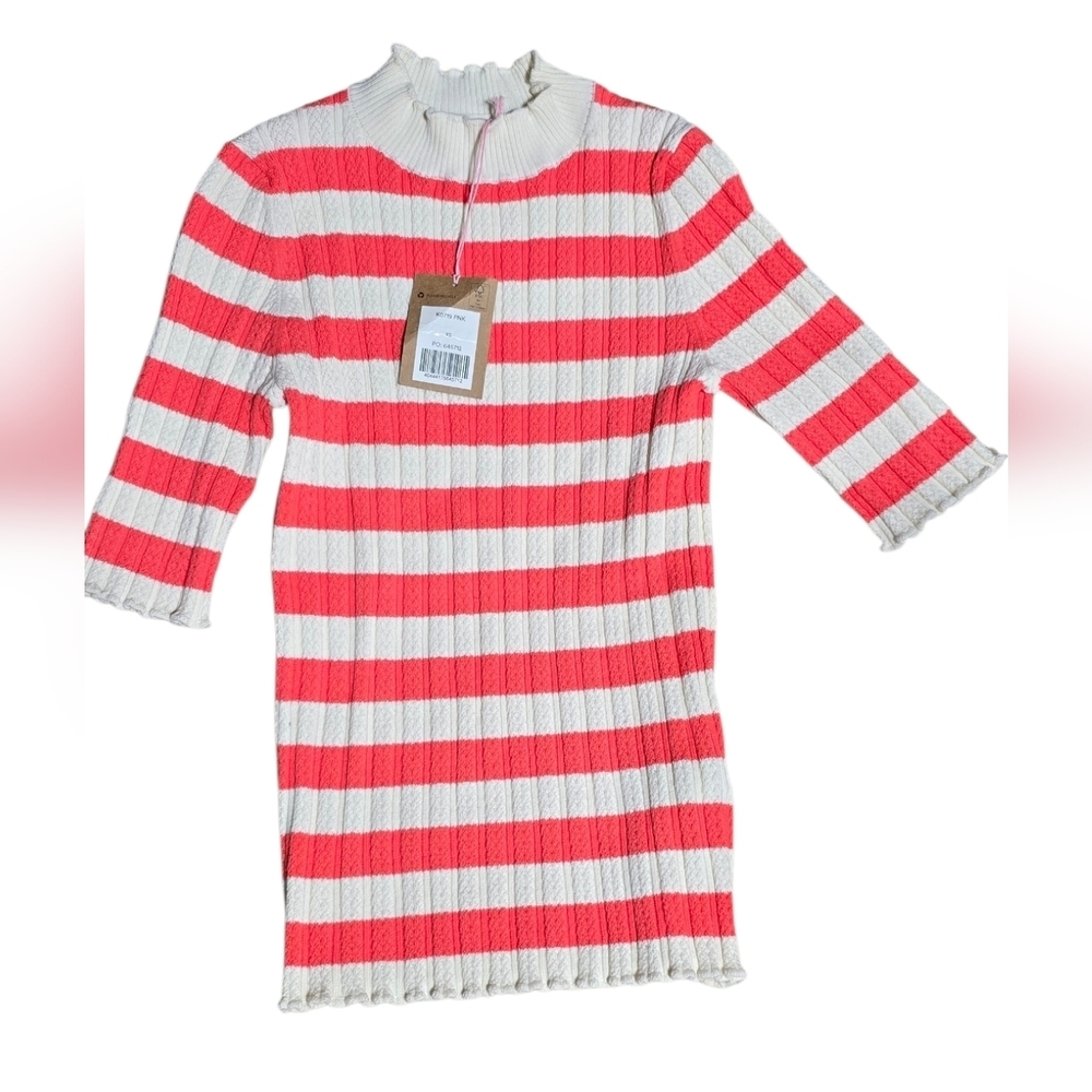 Boden Ribbed Pointelle Striped Stretch-Knit Short Sleeve Top XS - Picture 3 of 5